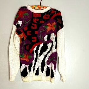 Vintage 80s retro crewneck sweater pullover jumper trippy floral mixed print sma